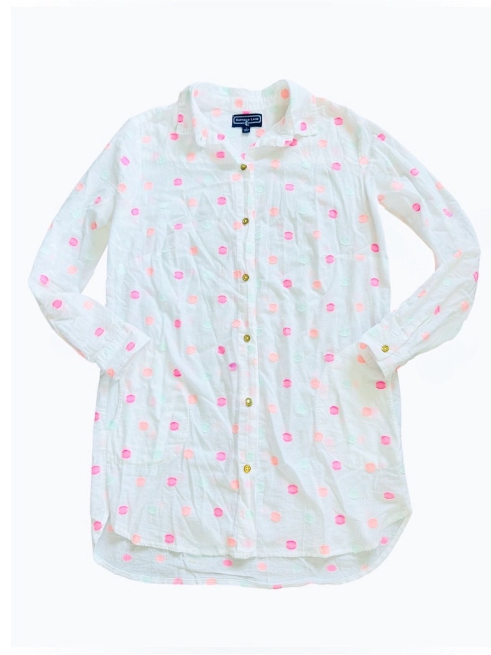 Duffield Lane Polka Dot 100% Cotton Button Down Shirt